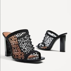NWT Zara Black High Heel Beaded Mesh
Mules Sandals